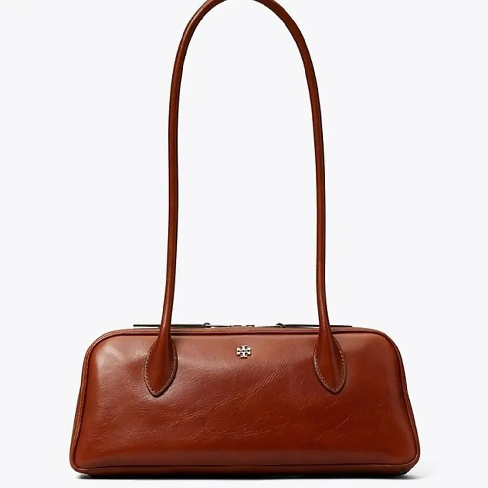 Tory Burch Rory Glazed Box Satchel 188220 $450 Aged Brown